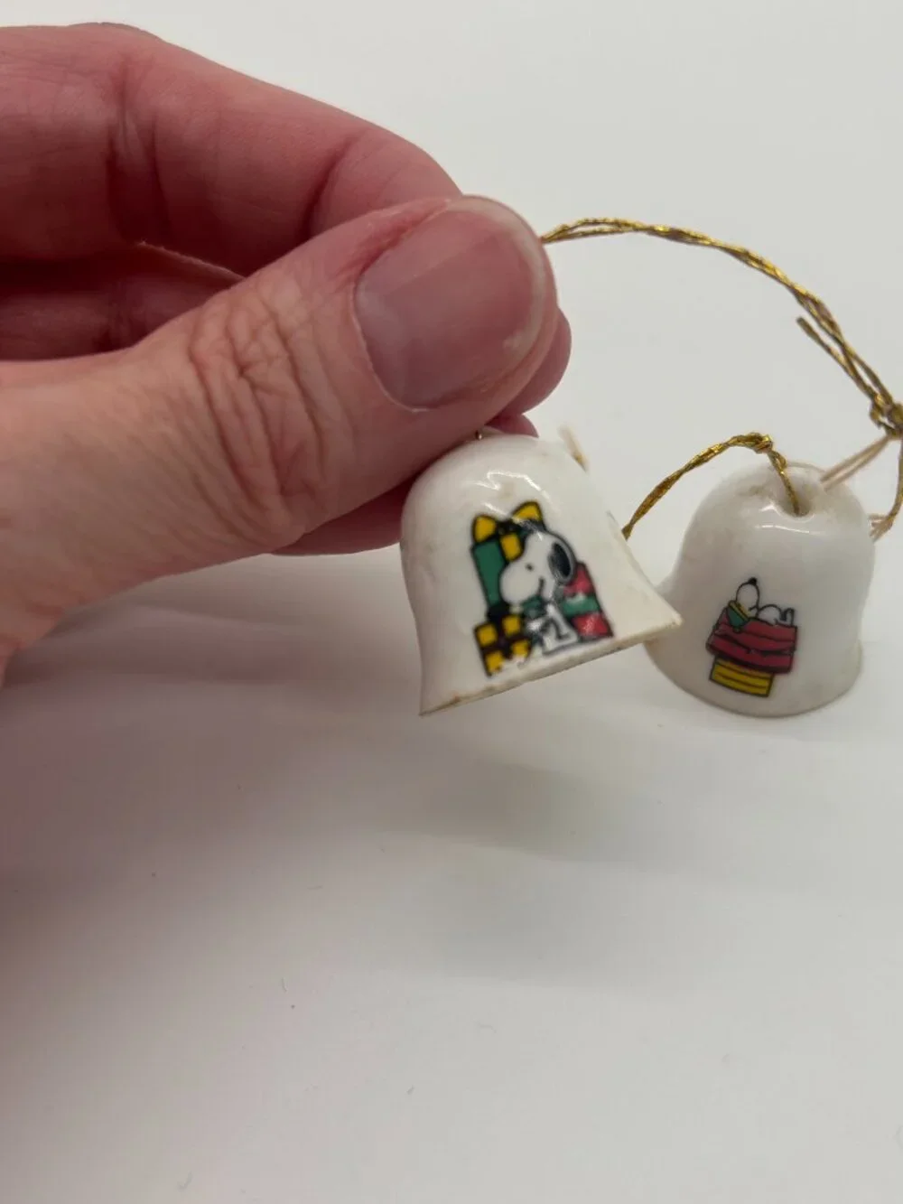 Vintage 1958 Peanuts Snoopy On Dog House Porcelain Mini Bell Ornament Lot of 2 - Picture 2 of 8